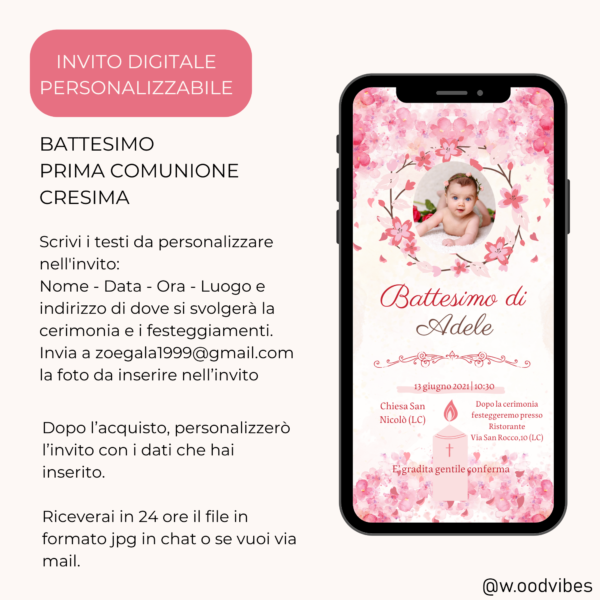 Invito Digitale Personalizzabile Battesimo, Cresima o Prima Comunione - immagine 3